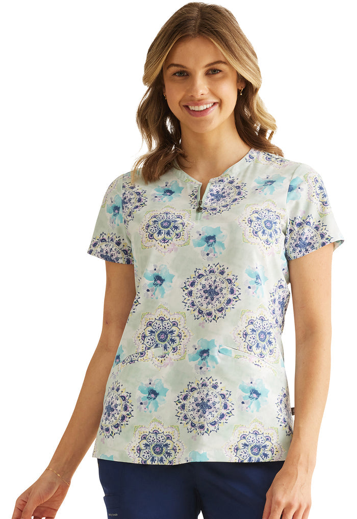Healing Hands Purple Label Water Color Medallion Ivy Printed Scrub Top