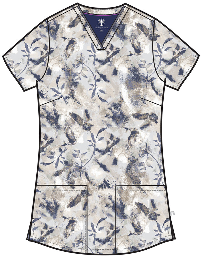 Healing Hands Quest Watercolor Botanical Printed Amanda Scrub Top