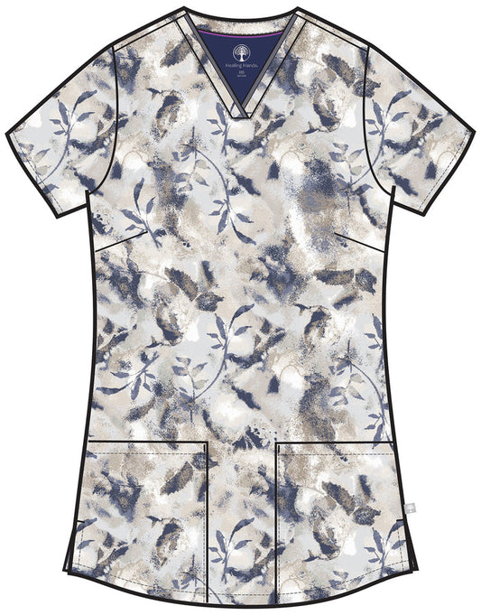 Healing Hands Quest Watercolor Botanical Printed Amanda Scrub Top