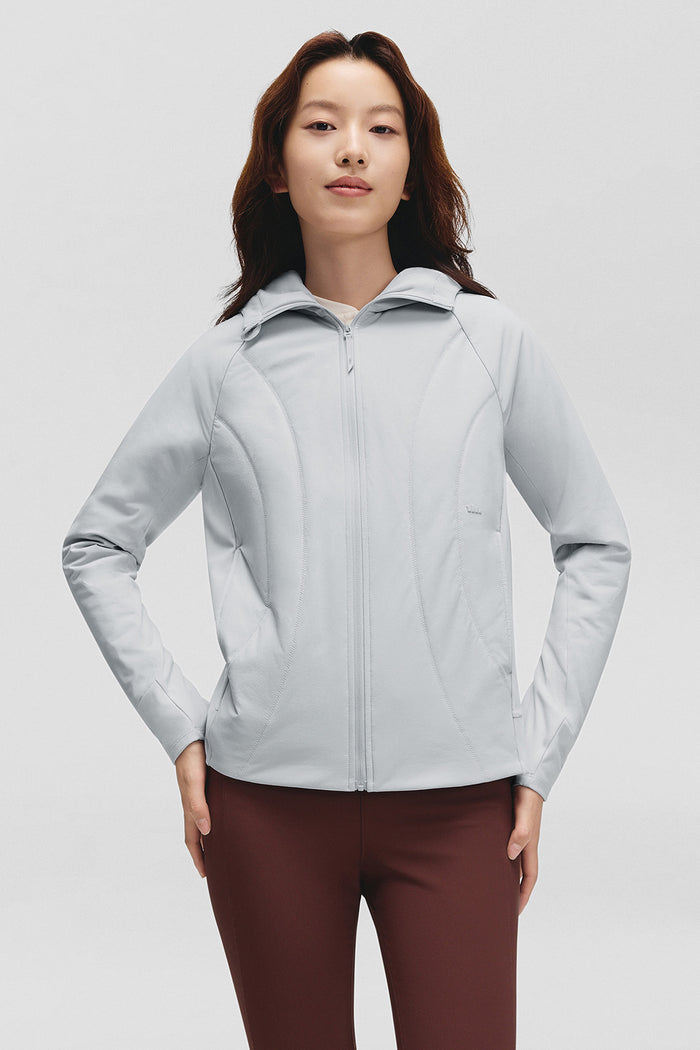 beneunder hoodbreeze womens medium warmth hooded stretch fleece jacket #color_gray