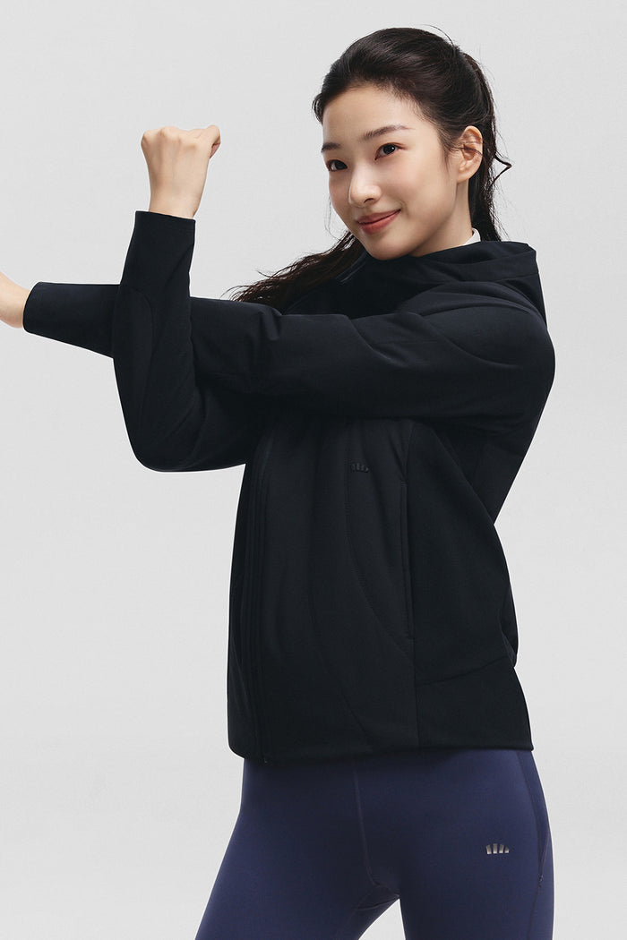 beneunder hoodbreeze womens medium warmth hooded stretch fleece jacket #color_black