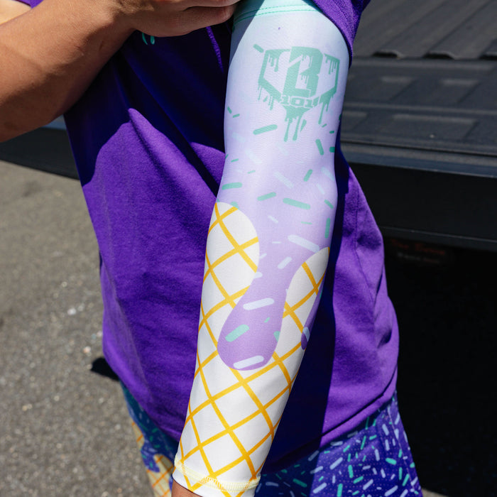 Adult model wearing ice Cream Arm Sleeve Galaxy Grape sleeve