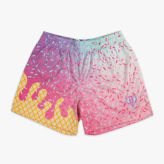 Adult model wearing ice Cream Frosted shorts