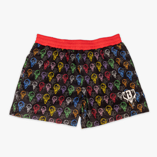 Black Ice Cream Scoops youth shorts — front view