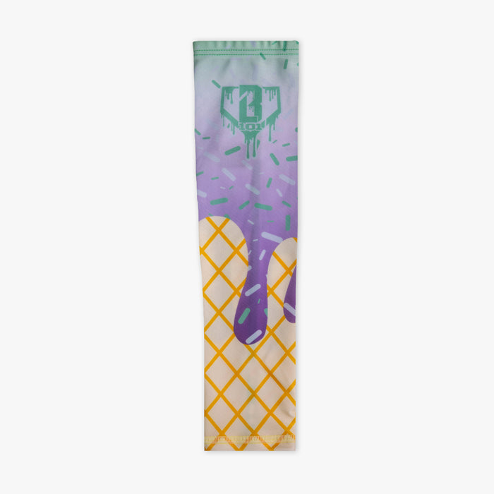 Youth model wearing ice Cream Arm Sleeve Purple Mint youth sleeve