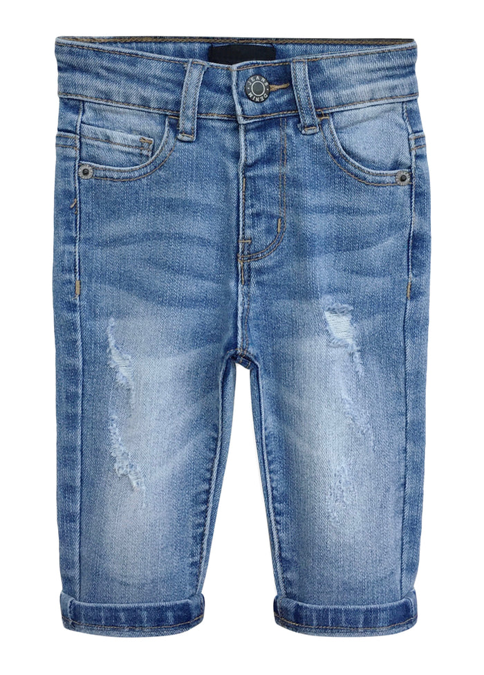 Infant Jeans,Baby Toddler Elastic Band Inside with D-ring4 Ripped Holes Distressed Soft Denim Pants