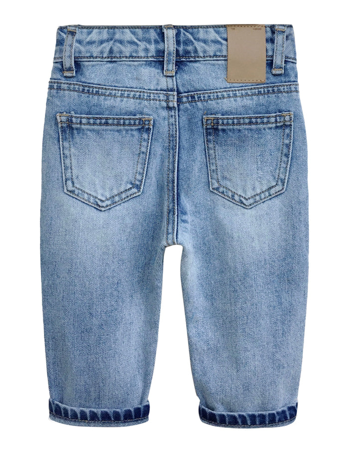 Infant Jeans,Baby Toddler Elastic Band Inside with D-ring4 Ripped Holes Distressed Soft Denim Pants