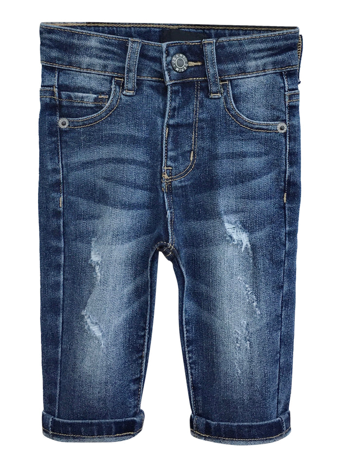 Infant Jeans,Baby Toddler Elastic Band Inside with D-ring4 Ripped Holes Distressed Soft Denim Pants