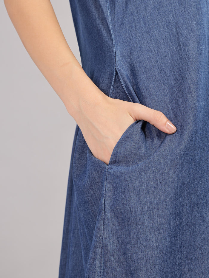 Blue Denim Cotton Nighty Embroidered Nightwear