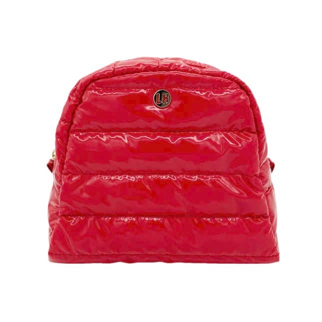 Lemonbella Irene Cosmetic Puffer Bag in Candy Apple color, soft padded bag with zipper closure and elegant design.