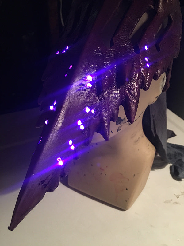 IRIDESCENT CORVUS HELM WITH PURPLE LEDS