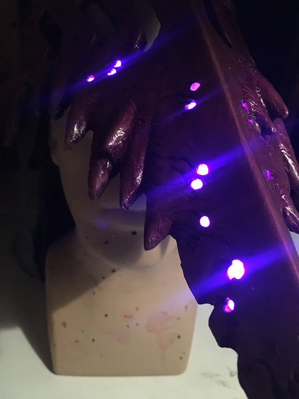 IRIDESCENT CORVUS HELM WITH PURPLE LEDS