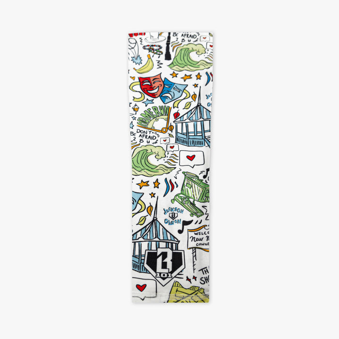 White arm sleeve with colorful designs and BL101 logo
