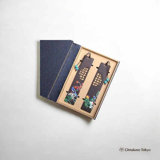 Japanese Style Wooden Bookmark Set – Bird & Flower Design