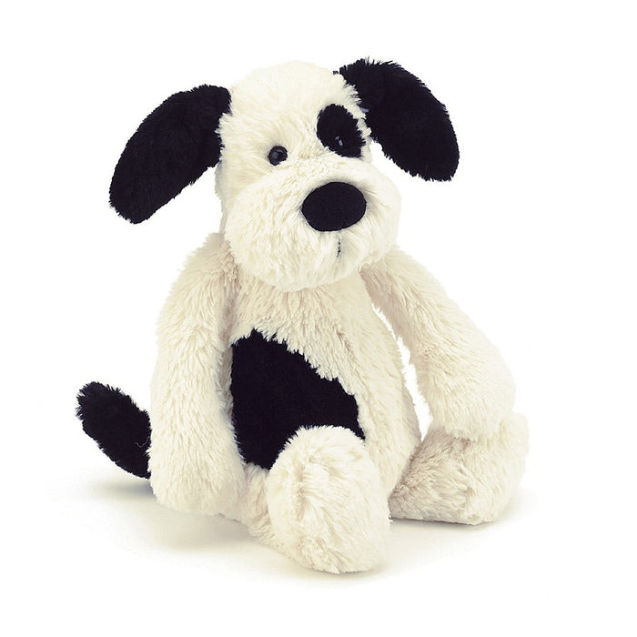 Jellycat Bashful Puppy Black & Cream Medium Soft Toys in  at Wrapsody