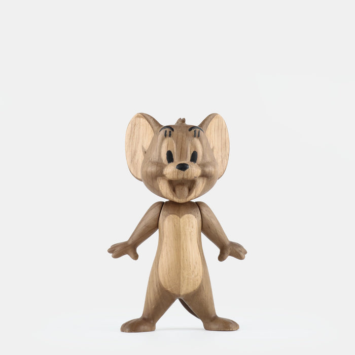 Small smoked oak figurine, front view with blue-toned face markings and arms open