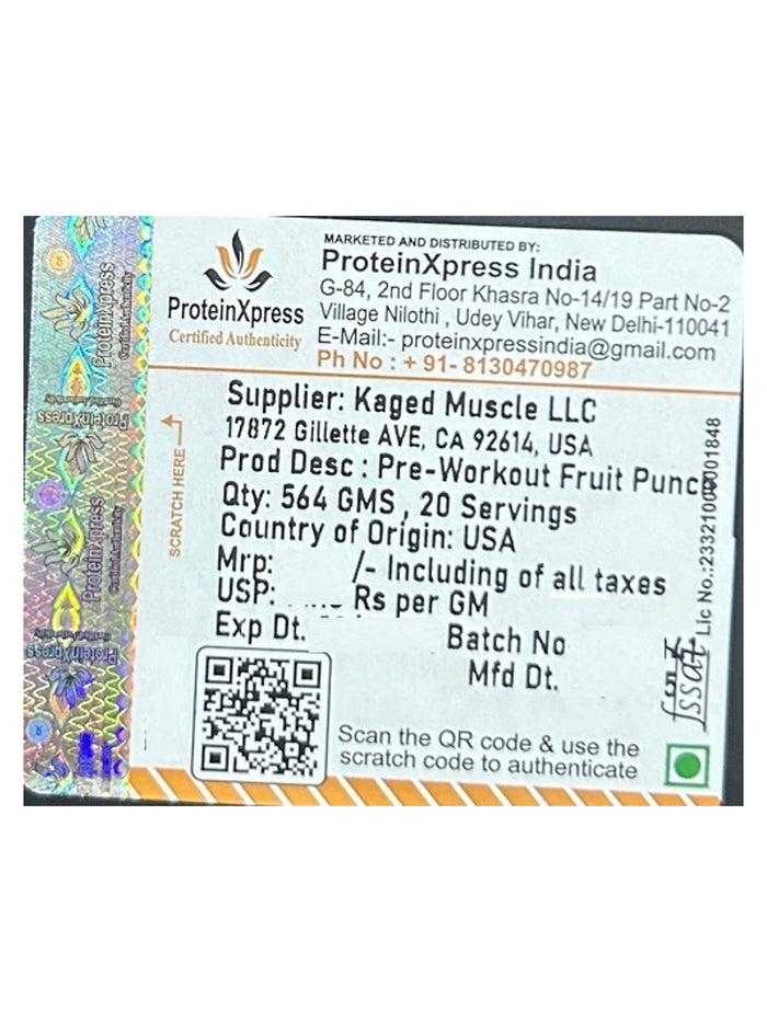 Kaged Pre-Workout Fruit Punch Powder (568 g)