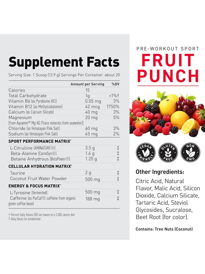 Kaged Pre-Workout Sport Fruit Punch Powder (258 g)
