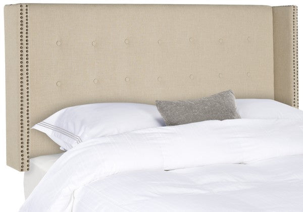 Keegan Linen Headboard in Hemp with Brass Nail Head Trim