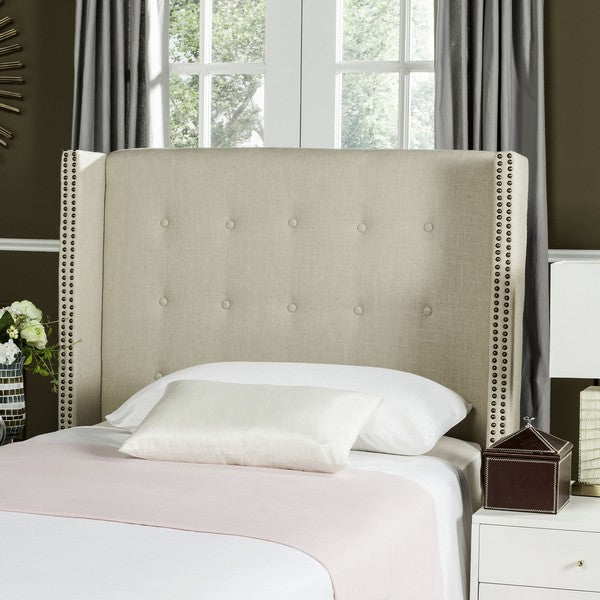 Keegan Linen Headboard in Hemp with Brass Nail Head Trim