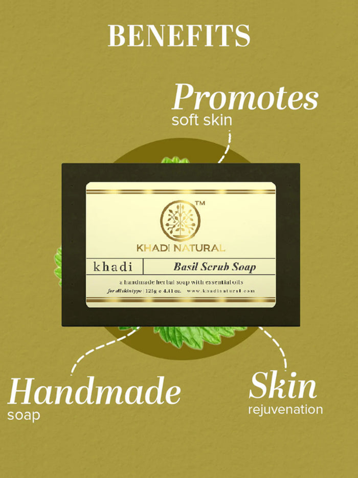Khadi Natural Basil Scrub Soap (125g)