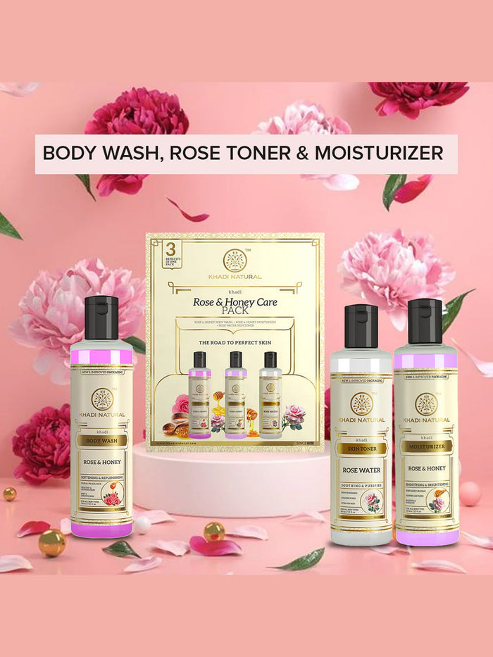 Khadi Natural Rose & Honey Care Pack (630ml)