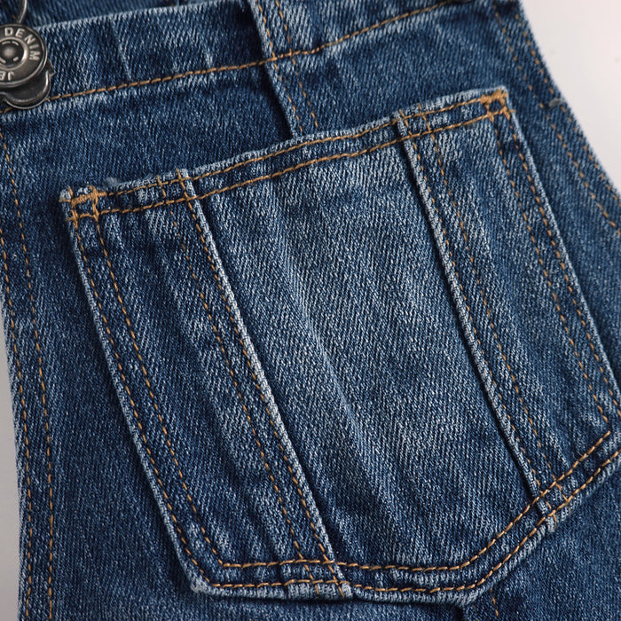 Kids' Denim Bib Overalls, Little Big Kids 3 Buttons Both Sides Jean Dungarees Pants