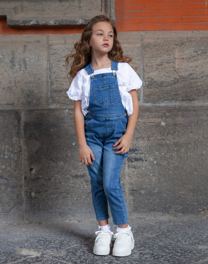 Kids Girl Small Bib Pocket Adjustable Straps Cute Ripped Jean Overalls