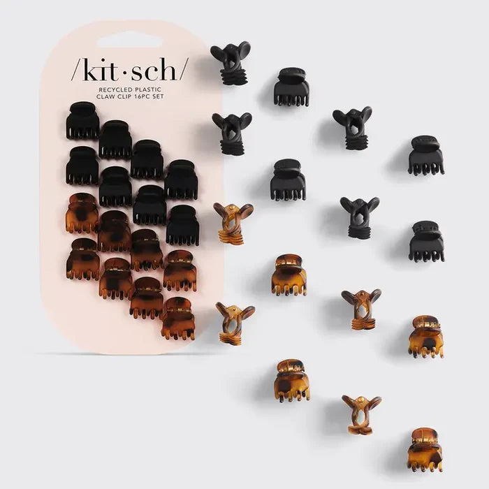 Kitsch Recycled Plastic Mini Classic Claw Clips 16pc - Black & Tort