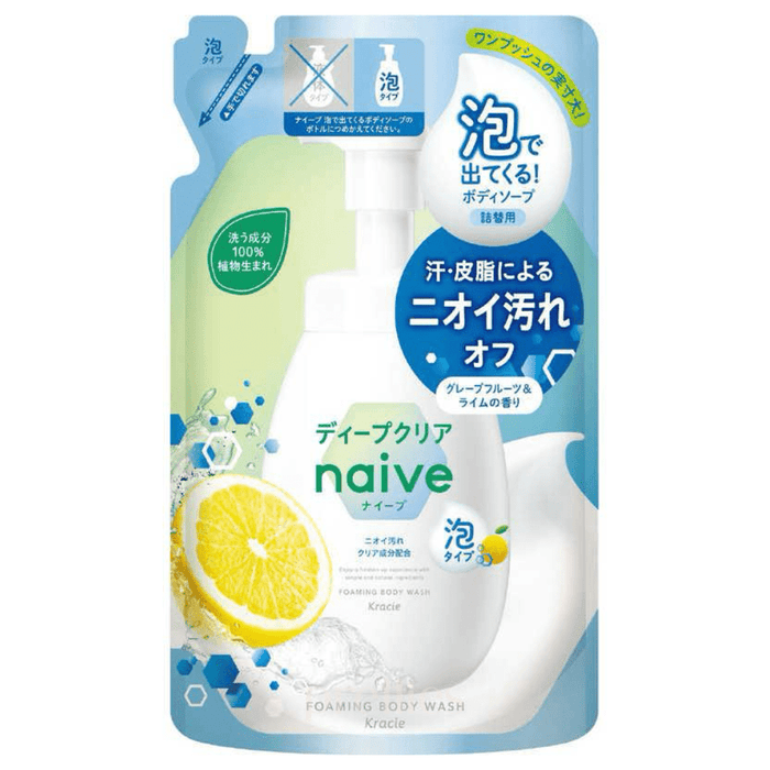 Kracie Naive Foaming Body Soap - Deep Clear (Citrus Floral Scent) (Refill) 480ml (Blue)
