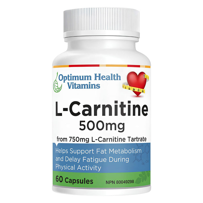 Bottle of Optimum Health Vitamins L-Carnitine 500mg 60 Capsules
