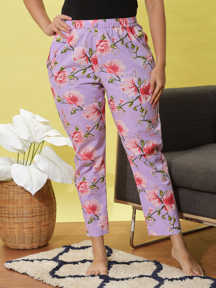 Comfy Lavender Floral Cotton Women's Pyjama Set