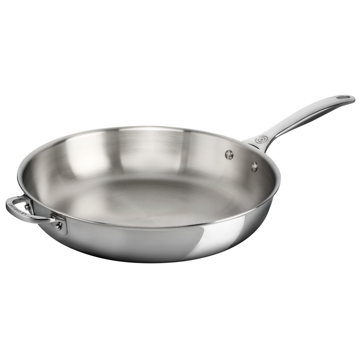 LE CREUSET 12.5" STAINLESS STEEL DEEP FRY PAN WITH  HELPER HANDLE
