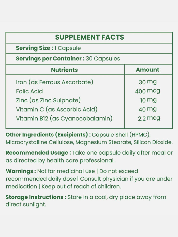 Leeforia Iron and Folic Acid (30 Capsules)