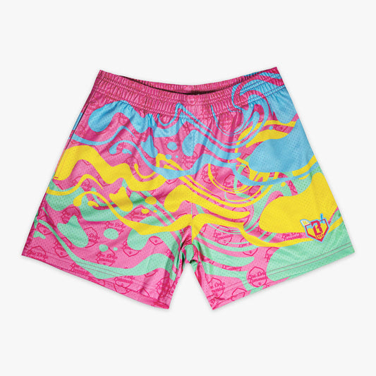 Multi-color Lemon Burst shorts — front view