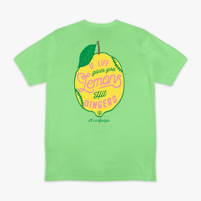 Green Lemon Dingers graphic tee — back view