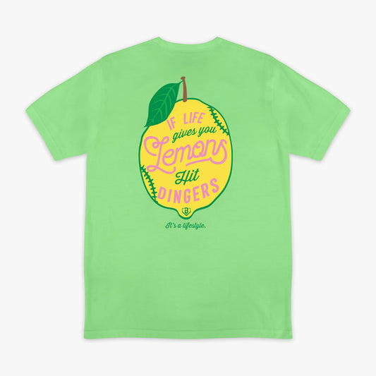 Green Lemon Dingers graphic tee — back view
