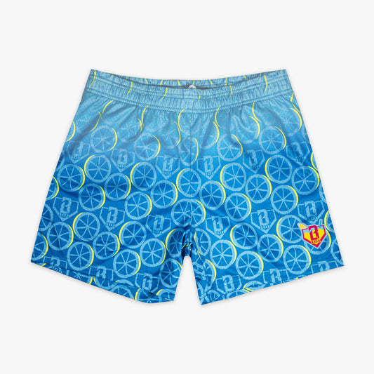 Blue Lemonade Splash youth shorts — front view