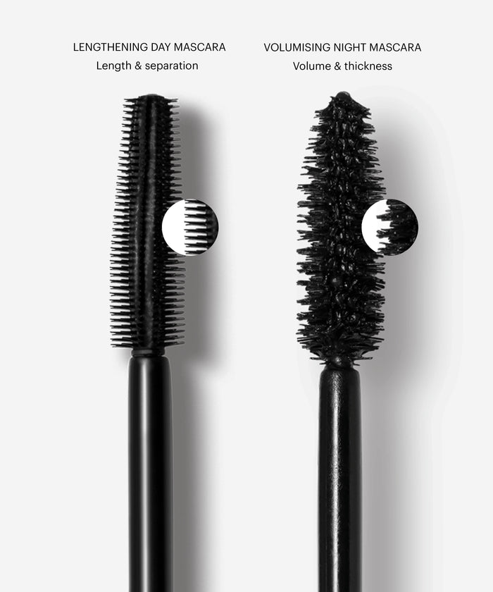 mascara; Black: Vergleich der Bürsten unserer Lengthening Day Mascara und Volumising Night Mascara