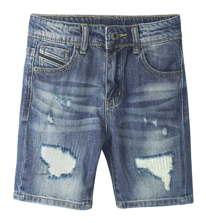 Little Big Boys Denim Shorts,Elastic Band Inside Ripped Knee-length Jean Summer Pants