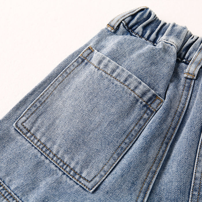 Little Big Boys Denim Shorts,Elastic Waist with Drawstring Adjustable Jeans Summer Wear