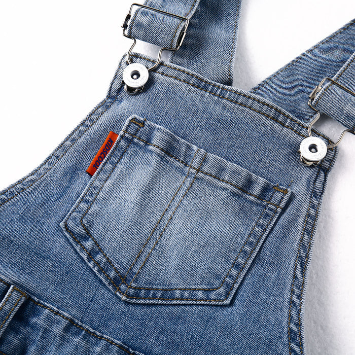 Little Big Girls Stretchy Denim Ripped Summer Shortalls