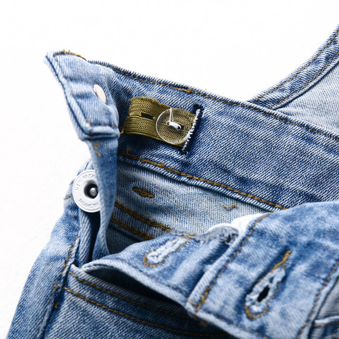 Little Big Girls Stretchy Denim Ripped Summer Shortalls