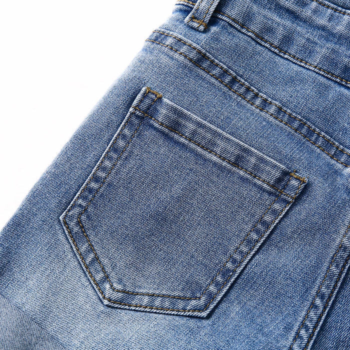 Little Big Girls Stretchy Denim Ripped Summer Shortalls