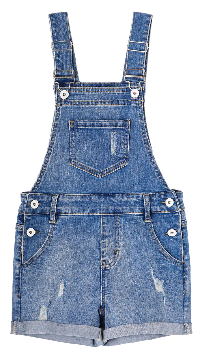 Little Big Girls Stretchy Denim Ripped Summer Shortalls