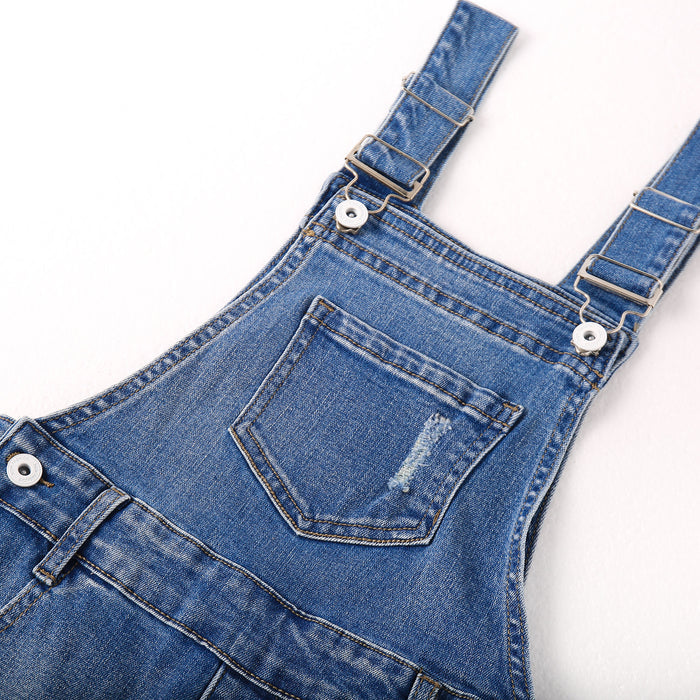 Little Big Girls Stretchy Denim Ripped Summer Shortalls