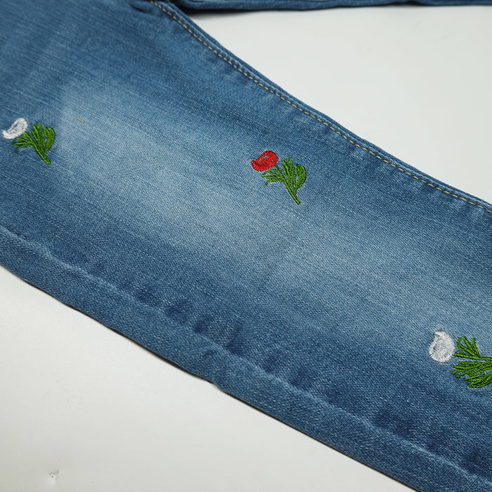 Little Girls Elastic Band Embroidered Ripped Stretchy Soft Denim Slim Jeans