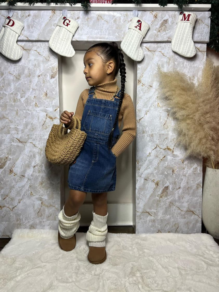 Little Girls Flower Butterfly Embroidered Jean Overall Dress