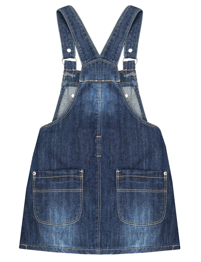 Little Girls Flower Butterfly Embroidered Jean Overall Dress
