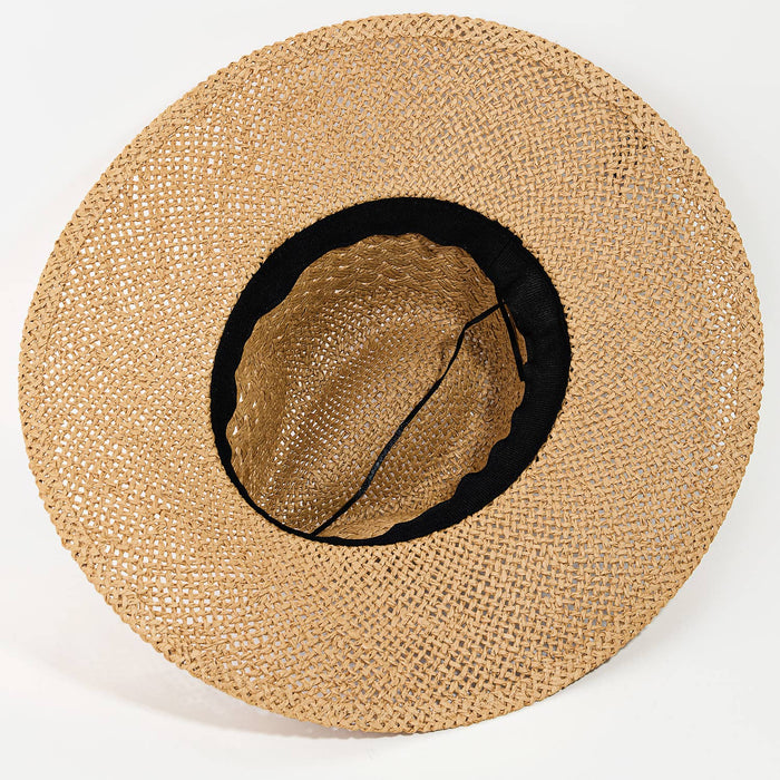 Loose weave braid band sun hat from Collections by Fame Accessories with wide brim and breathable straw material.
